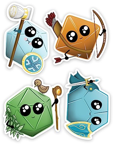 Glassstaff Kawaii Würfel DND Aufkleber Pack 1 - Süße Dungeons und Drachen Lustige Aufkleber - Kawaii Ästhetische Aufkleber - Coole Aufkleber für Teen Erwachsene - Wasserdichte Aufkleber für Laptop,