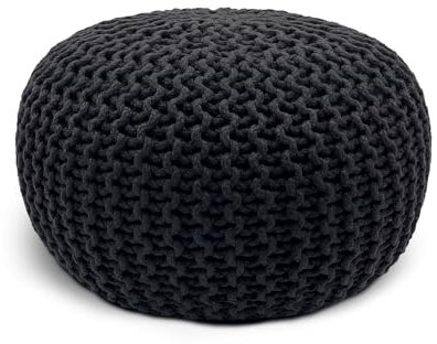 casamia Pouf Ø 55 o. 45 cm Strickhocker Sitzpouf Bodenkissen Premium Outdoor nachhaltig Größe ø 45 cm, Farbe schwarz - Anthracite