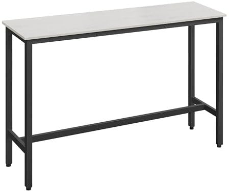 VASAGLE Mesa de Bar, Mesa de Cocina Rectangular Estrecha, Mesa Alta con Marco de Metal Robusto, 40 x 140 x 90 cm, Montaje Sencillo, Diseño Industrial, Blanco Rústico y Negro Tinta LBT140B73