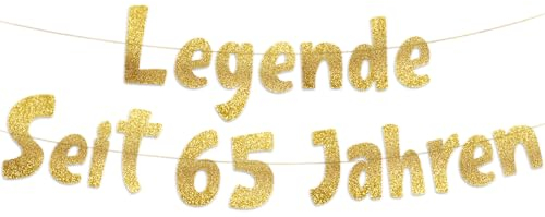 Lustige Banner, Glitzerbanner Legende Seit 65 Jahren, Partyzubehör zum 65. Geburtstag