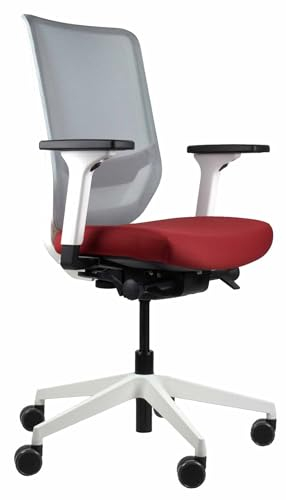 Trendoffice to-sync pro, ergonomischer Bürostuhl, mit Armlehnen, modernes Design, Homeoffice, umweltzertifiziert, by Dauphin (Weiß/Rubinrot, Netz-Rückenlehne)