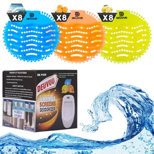 deuvuo Colador de Urinario con Fragancia, Paquete de 24 Coladores de Urinario Bloques Desodorizantes Ondas 3D Anti Spray Protección contra Olores para Inodoros, Baños, Hoteles de Oficina | Aro