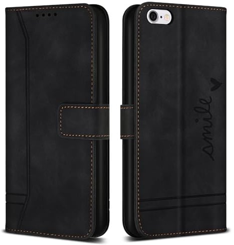 Bravoday Cover per iPhone 6s / iPhone 6, Flip Custodia in Pelle PU con Slot per Schede, Portafoglio Custodia per iPhone 6s / iPhone 6, Nero
