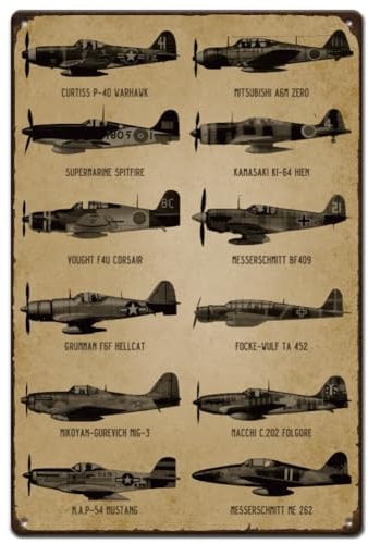 SUPERDANT Letrero de Metal de la Segunda Guerra Mundial, Aviones de Combate, Carteles de Hojalata, Guía de Combate, Cartel de Arte Vintage para Bares, Pub,Cueva, Despensa, Decoración de Pared