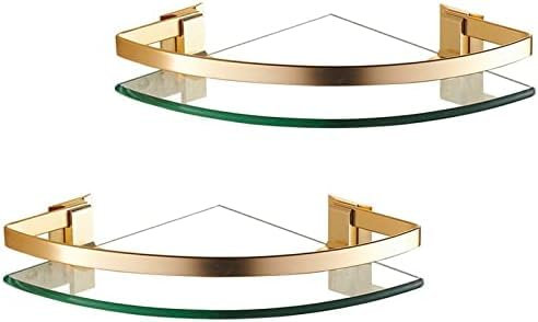DIELEDQQ Glas-Eckregal Für Die Dusche, 2er-Pack, Gold, Minimalistisch, 8 mm Gehärtetes Glas, 24 × 24 cm, Wandmontage