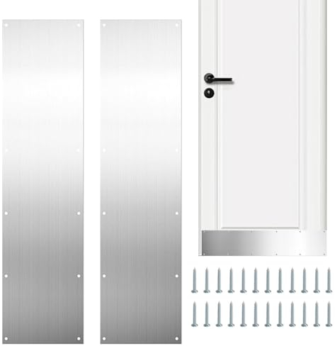 2 placas de protección de puerta de acero inoxidable cepillado, placas de aluminio satinado, placa de patada de acero inoxidable, placa de metal para decoración de puertas, evita que la puerta se