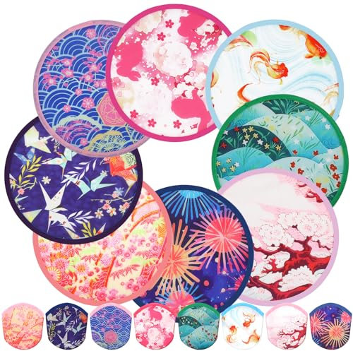 Gejoy 104 Pcs Foldable Fan Japanese Foldable Fan Style Summer Flower Handheld Round Folding Fan for Women Man Daily Use Festival Wedding Party Favors Decorations Portable, 8 Style