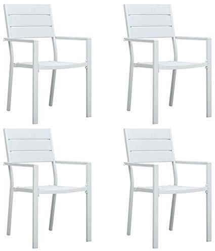 ShCuShan Gartenstühle 4 STK. Weiß HDPE Holz-Optik Teak Monoblock Stuhl GartenstüHle 4er Set