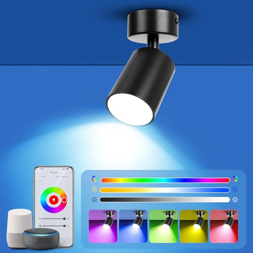 HANDSONIC LED Deckenstrahler, Deckenlampe Wandstrahler Drehbar, 16 Millionen Farben, Steuerbar via App Kompatibel mit Alexa/Google Assistant (Inklusive 5W GU10 LED alexa lampe)