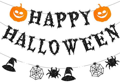 Happy Halloween Banner, Halloween Dekoration Indoor, Halloween Girlande, Kürbis Halloween BuntingHängende Banner, Banner Halloween, für Karneval Halloween Garten Banner Papier ​Hängendeko