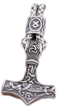 Viking Thor Hammer Necklace for Men Stainless Steel Chain Necklace Thor Hammer Pendant Necklace with Othala rune and giftbox Men's Viking Jewellery Gift Silver. 70cm