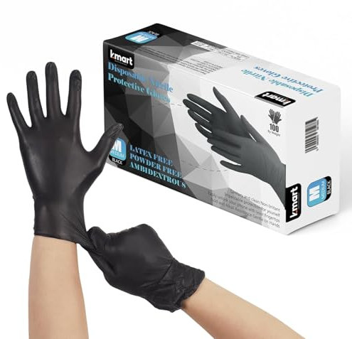 K-MART Einweghandschuhe, Schwarze Nitrilhandschuhe - 100 Stück Handschuhe, Puderfrei & Latexfrei Handschuhe Einweg, Einmalhandschuhe für Küche, Reinigung, und Medizin