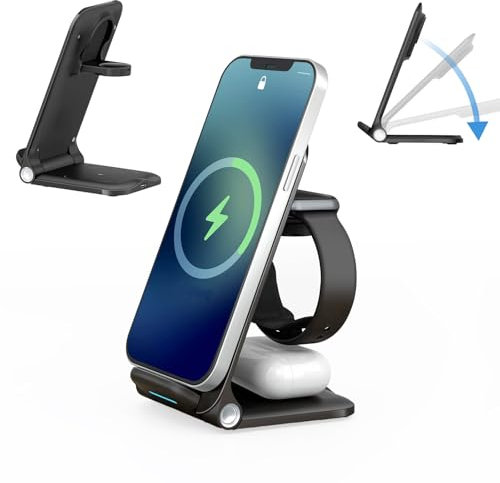 Wireless Charger,3 in 1 Wireless Charging Station,Foldable Stand for iPhone 15/16/14/13/12/11/XS/XR/X,for iWatch 9/10/Ultra/8/SE/7/6/5/4/3/2,for Airpods Pro 2,Airpods 3