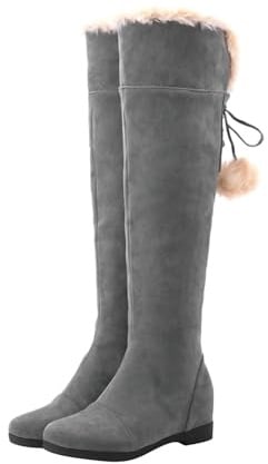 Wyongtao Damen Stiefel Elegant Winterstiefel Winter Boots Vlies Stiefel Overknee High Heels Absatz Frau Over-the-Knee-Stiefel Oberschenkelhohe Stiefel Gestrickter Schaft Langlebiges