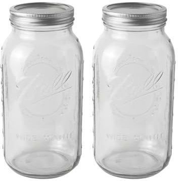 Ball - 64oz Mason Jars with Lids & Bands 2-Pack Half Gallon Mason Jars Clear Glass Jars for Kitchen Storage & Canning for Herbs, Jelly, Jams, and Spices 64 Ounce Wide Mouth Jars with Lid
