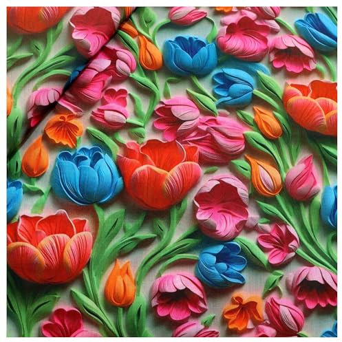 BrightGlow 3D Blumen Gedruckt Stoff Blumen Stoff Meterware Stoff Zum Nähen Dekorationsstoff Stoff mit 3D Blumen Bunter Retro-Dekostoff Blumen Pflanzen Stoff für DIY Handgefertigte Nähen #15 100X145cm