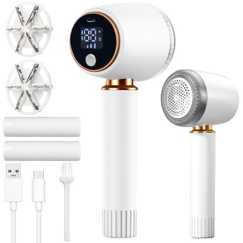 Fusselrasierer Elektrisch, 2 in 1 Fusselentferner Lint Remover, Flusenrasierer mit Reinigungsbürste & 2 Klingen Fusselentferner, 6-Blatt-Upgrade-Klinge USB Aufladbar Fusselfräse für Verschiedene Stoff