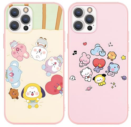 nurkorki 2 Stück Kpop Sänger Handyhülle für iPhone 13 iPhone 14 Hülle 6,1,Jimin Jin V J-Hope JUNG KOOK SUGA RM Muster Cartoon Cover Schutzhülle für Mädchen,Fans,Schwarz Silikon Stoßfest Case,Mode