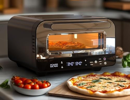 Pizzaofen für den Innenbereich, 6 Voreinstellungen, Pizzamaker für die Arbeitsplatte, 450 ℃ elektrischer Pizzaofen mit Timer, Pizzastein und Schaufel inklusive, 1850 W