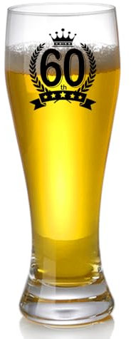 Geschenke zum 60. Geburtstag für Männer, Bierglas für Vater, Großvater, Ehemann, Onkel, Bruder, beste Freunde, Freund, Oma Opa Geschenk zum Weihnachten Vatertag, Weizenbierglas 0,5l (60)