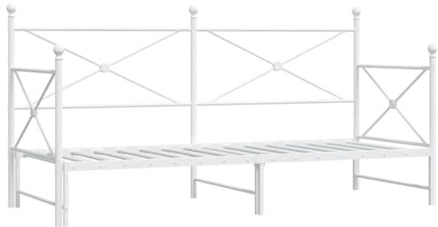 vidaXL Tagesbett Ausziehbar ohne Matratze Weiß 80x200 cm Stahl, Schlafbett, Schlafsofa, Couchbett, Gästebett, Tagesbettsofa, bequemes Schlafsofa