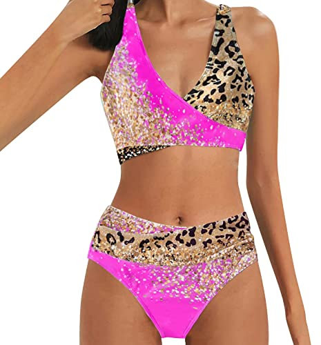 WILLBEST Bikini Damen Set Push up rosa Bikini Damen Set Curvy mit bügel Tankini mit Shorts schwarz String high Waist Bandeau Bandeau Slip nahtlos Rockabilly