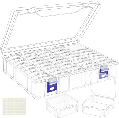 LINYAPRY Bead Organizer Box, 46 Pcs Small Bead Organizers and Storage Plastic Cases, Mini Clear Bead Storage Containers Boxes with Hinged Lid for Diamond Painting Accessories, Bead, Jewelry, Crafts