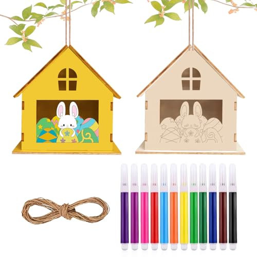 YUFFQOPC 2 Pack Bird House Craft Kits for Kids, DIY Wooden Birdhouses, Art & Crafts for Kids, Bird Boxes for Gardens, Easter Crafts & Gifts for Girls & Boys