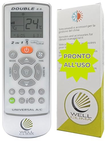 Wellclima, Telecomando per Ferroli, Fer Klima, Climaveneta, Starclima Sayonara, Unica Alternativa al Modello Mostrato in Foto, Pronto all’Uso, Batterie Incluse, Torcia LED