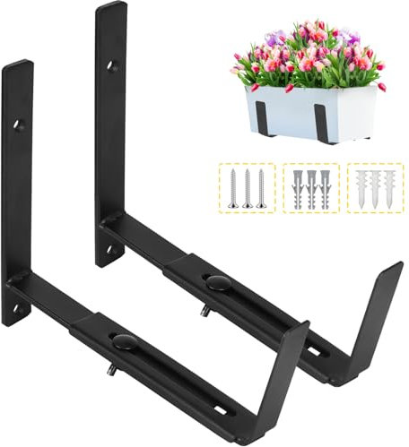 LukLoy Blumenkasten-Halterungen für Fenster, verstellbar, strapazierfähig, Wandmontage, für den Außenbereich, mit Halterung (15,2 bis 30,5 cm), mit 31,8 kg Kapazität, Schwarz, 2 Stück
