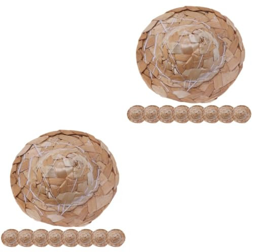 SHINEOFI 2 Sätze Geflochtener Strohhut Kappe Puppenhüte Schmücken Miniatur Bausatz Sombrero Zubehör Haustier Mini -Strohhut Exquisites Strohhutdekor Gewebter Strohhutdekor 9 Stück * 2