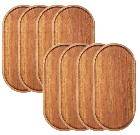 Linwnil Wood Serving Trays 12x5.5 Inch Charcuterie Boards Oval Wooden Plates Wood Serving Platter Cheese Dinner Plates Bulk for Dessert Snack Bread Fruit Appetizer Dishes ((12 x 5.5_8 Pack)