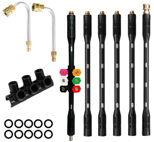OurLeeme Pressure Washer Extension Wand, Gutter Cleaning Tools Extension Lance 4000PSI Power Washer Lance with 6 Replacement Nozzles, 2 Spray Gun Nozzles, 1/4 Inch Quick Connect for Car Roof Cleaning