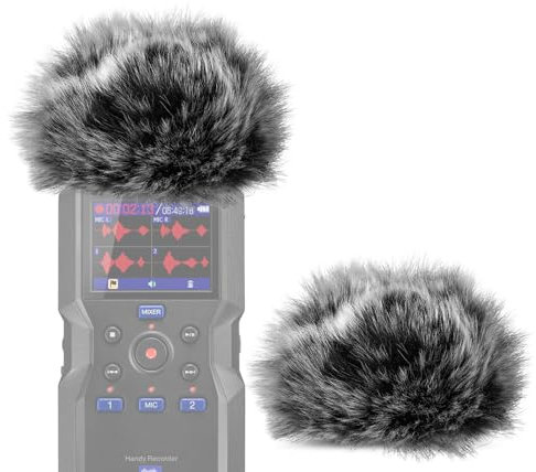 Geekria for Creators Lot de 2 pare-brises en fourrure compatibles avec enregistreur ZOOM H4 Essential, micro DeadCat, Windbuster, housse en peluche, enregistreur numérique portable (gris)