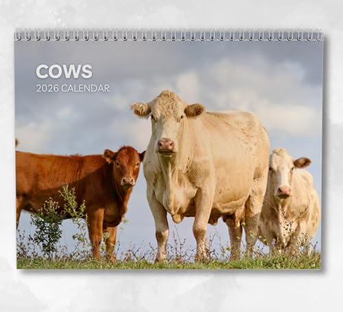 Kühe Kalender 2026 Monatlicher Wandkalender mit Notizen, hängend A4, inklusive Schlüsseldaten & Feiertagen
