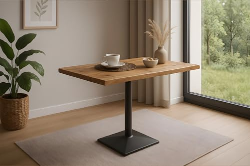 SAM Bistrotisch INES | 80 x 60 cm | Mangoholz massiv | Farbe: Natur | Baumkante | Säulen-Gestell Metall Schwarz | Baumkantentisch/Säulentisch/Esstisch für Küche, Café & Essbereich