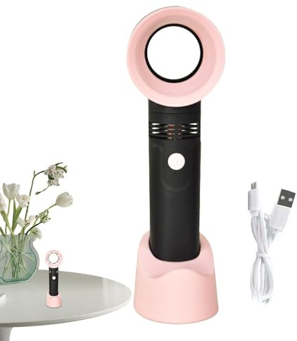 Ventilatore portatile senza pale, dispositivo di flusso d'aria personale ricaricabile tramite USB con base rimovibile e basso rumore per un uso sicuro| Mini ventola di raffreddamento portatile per