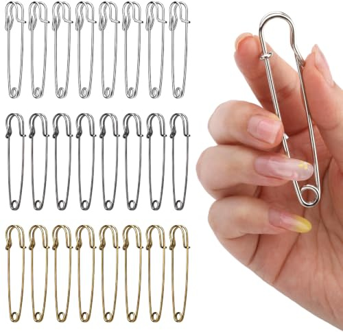 Deudy 30 Stück DREI Farben Extragroß Sicherheitsnadel Sicherheitsnadeln Set, Metall Sicherheitsnadeln verschiedenen größen für handarbeiten, Kleidung kunsthandwerk, schmuck und DIY Handwerk- 75mm