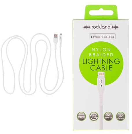 Rockland MFI assured Nylon Braided USB to Lightning Cable 2M, Apple assured iPhone iPad Charger, Extra Long Fast Charging Cord, Data Sync Cable