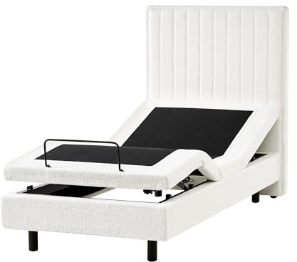 Beliani Polsterbett elektrisch verstellbar Bouclé cremeweiß 90x200 cm Castellan