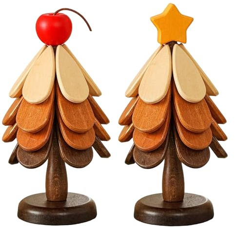Topfuntersetzer Holz Weihnachtsbaum, 4 in 1 Tannenbaum Untersetzer Holz, 19 cm Topfuntersetzer Hitzebeständig mit Sterne oder Äpfel für heiße Töpfe, Pfannen, Schüssel, Pfannenschoner (2er)