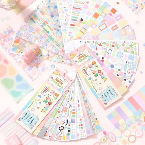 Sticker Book Aesthetic mit 30 Blatt – Glitzer Sticker & Sterne Aufkleber für Scrapbook, Journaling & Bullet Journal, kleine Kawaii Aesthetic selbstklebend, Scrapbooking Stickers Set für Fotoalbum