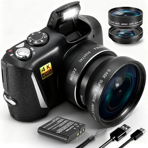 Fotocamera digitale con obiettivo macro e grandangolare 48MP 4K Fotocamere per Fotografia Vlogging Camera per principianti