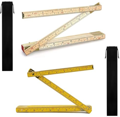 Folding Wooden Ruler 2 Pack, 6.6 FT, Foldable Yard Stick with US and Metric