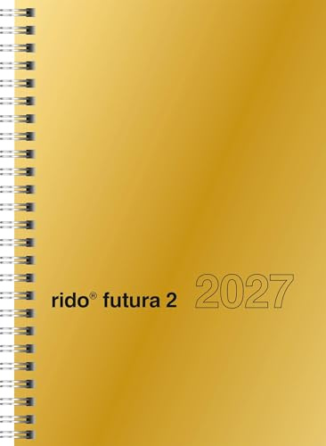 rido/idé 7021121917 Buchkalender Mod. futura 2 2027 A5, Karton, gold: 2 Seiten = 1 Woche, halbstündliche Einteilung von 7-20 Uhr, nicht Sa. und So.