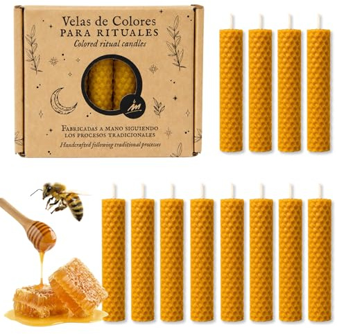 Lot de 12 bougies de miel d'abeille artisanales - Cire 100% naturelle Parfum de véritable nid d'abeille - Bougies décoratives pour maison, autel, aromathérapie et méditation - Fabriquées en