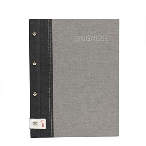 ROTH Zeugnismappe Bicolor mit Buchschrauben - Dark Grey-Grey - mit 12 A4 Klarsichthüllen, erweiterbar