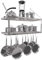 Vdomus Hanging Pot and Pan Rack, 13.7 Dx29.5 Wx10.6 H - 2-Tier Wall Mounted Kitchen Shelves - Heavy-Duty Cast Iron Cookware and Utensils Storage - Tiered Multipurpose Organizer with Moveable Hooks