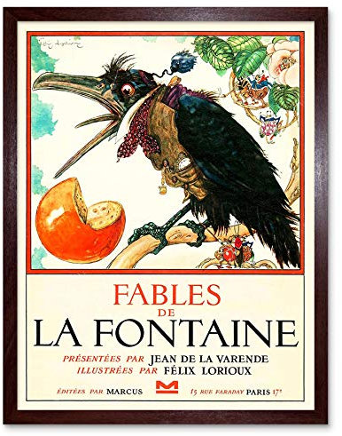 Vintage Book Cover Fables De La Fontaine Crow Waistcoat Wall Art Print Mur Encadré Décor 30 x 41 cm