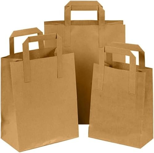 Ayn Al Madina Paper Bags with Handles -200 Small Brown Paper Bags 7x9x3.5”-Perfect for Lunch, Takeaway, Grocery and Party use
